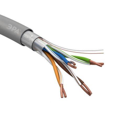 Б0044688 Кабель витая пара F/UTP кат.5E 4х2х24AWG solid CU PVC сер. (м) Эра 