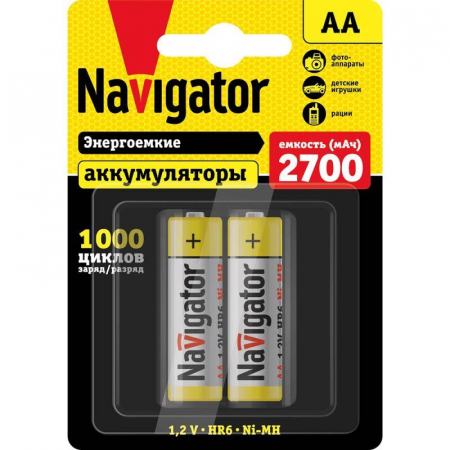 94465 Аккумулятор AA/HR6 94 465 NHR-2700-HR6-BP2 (блист.2шт) Navigator 