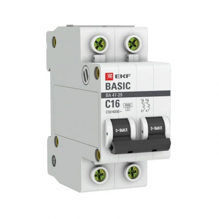 mcb4729-2-16C Выключатель автоматический модульный 2п C 16А 4.5кА ВА 47-29 Basic EKF 