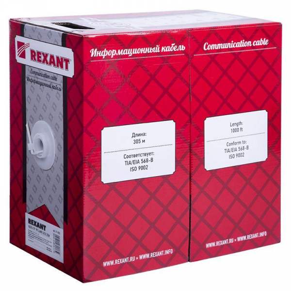 01-0002 Кабель витая пара U/UTP кат.5E 1х2х24AWG solid CU PVC сер. (м) Rexant 