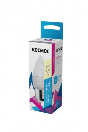 LkecLED7.5wCNE2730 Лампа светодиодная 7.5Вт свеча 3000К тепл. бел. E27 220В КОСМОС 