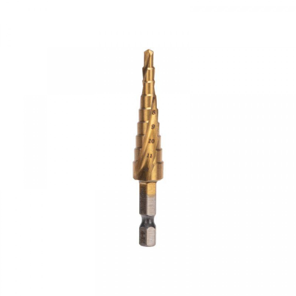 KR-12-6615 Сверло ступенчатое 4-5-6-7-8-9-10-11-12мм Р6М5 ТИТАН шестигр. хвостовик Kranz 