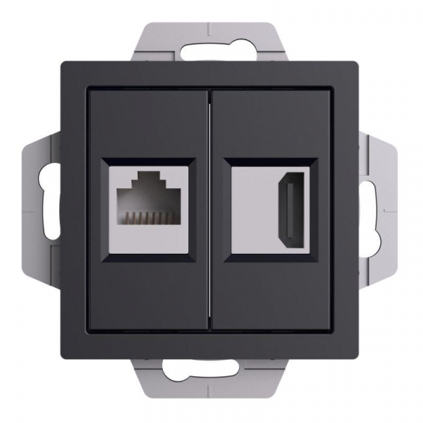 ATN001082 Розетка 2-м AtlasDesign HDMI+RJ45 кат.5E механизм карбон SE 