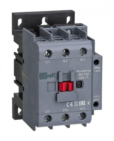 22007DEK Контактор КМ-102 3п 50А кат. 230В AC 1НО+1НЗ AC-3 AC-4 DEKraft 