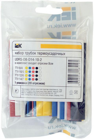 UDRS-D2-D8-10-1 Набор трубок термоусадочных тонкостен. ТТУ 2/1; 4/2; 6/3; 8/4 (ЖЗ; С; К; Ч) 20х8см разноцвет. IEK 
