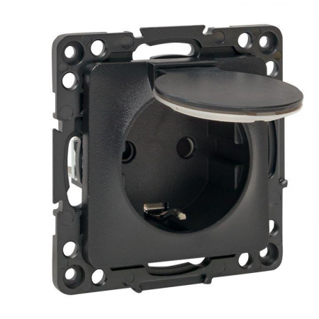 EZR16-028-10-44 Розетка 1-м СП Стокгольм 16А IP44 с заземл. защ. шторки с крышкой механизм черн. PROxima EKF 