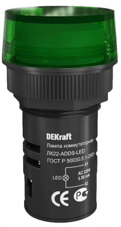25002DEK Лампа коммутационная ADDS ЛК-22 d22мм 220В зел. LED DEKraft 