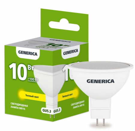LL-MR16-10-230-30-GU5-G Лампа светодиодная MR16 10Вт софит 3000К GU5.3 230В GENERICA 