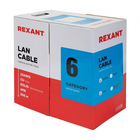 01-0047 Кабель витая пара U/UTP кат.6 4х2х23AWG solid CU PVC син. (м) Rexant 