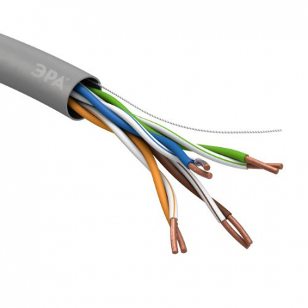 Б0044429 Кабель витая пара U/UTP кат.5E 4х2х24AWG solid CU PVC сер. (м) Эра 
