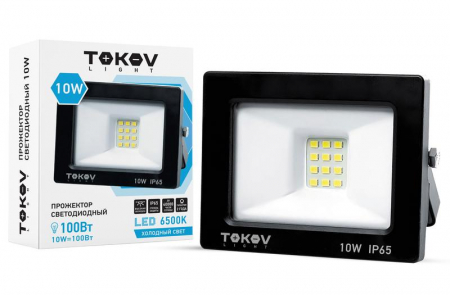 TKL-FL/LED-10-6.5K-IP65 Прожектор светодиодный 10Вт 600лм 6500К IP65 черн. (TKL) TOKOV ELECTRIC 