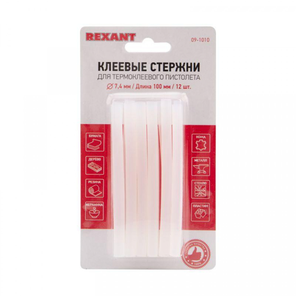 09-1010 Стержень клеевой d7.4мм L100мм прозр. (блист.12шт) Rexant 