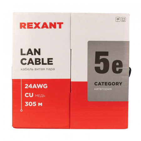 01-0045 Кабель витая пара U/UTP кат.5E 4х2х24AWG solid CU PE Outdoor черн. (м) Rexant 