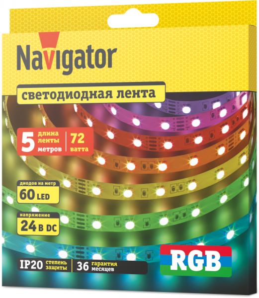 95313 Лента светодиодная 95 313 NLS-5050RGB60-14.4-IP20-24V (уп.5м) Navigator 