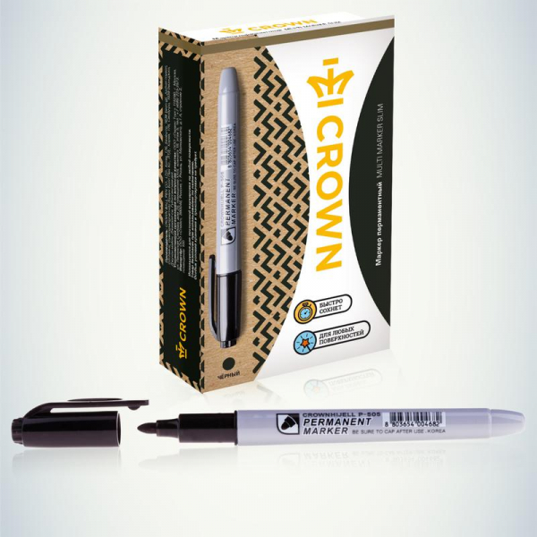 Б0048243 Маркер перманентный "Multi Marker Slim" 2мм пулевидный черн. Crown 