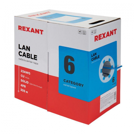 01-0047 Кабель витая пара U/UTP кат.6 4х2х23AWG solid CU PVC син. (м) Rexant 