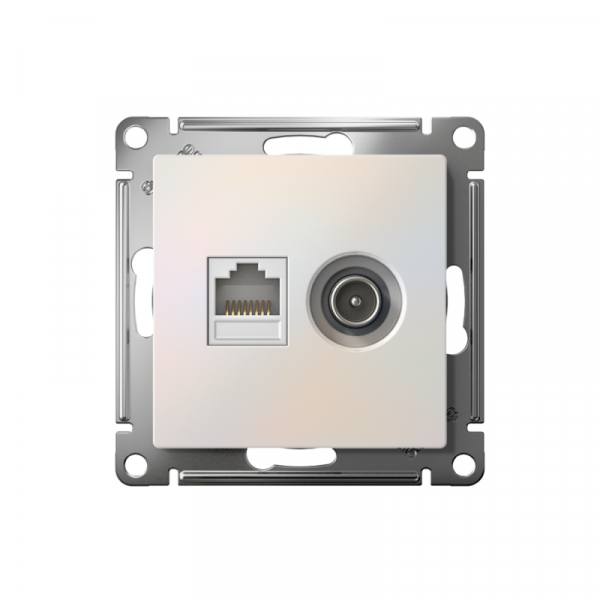 ATN000489 Розетка компьютерная + телевизионная 2-м AtlasDesign RJ45 кат.5E + TV механизм жемчуж. SE 