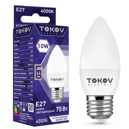 TKE-C37-E27-10-4K Лампа светодиодная 10Вт С37 4000К Е27 176-264В TOKOV ELECTRIC 