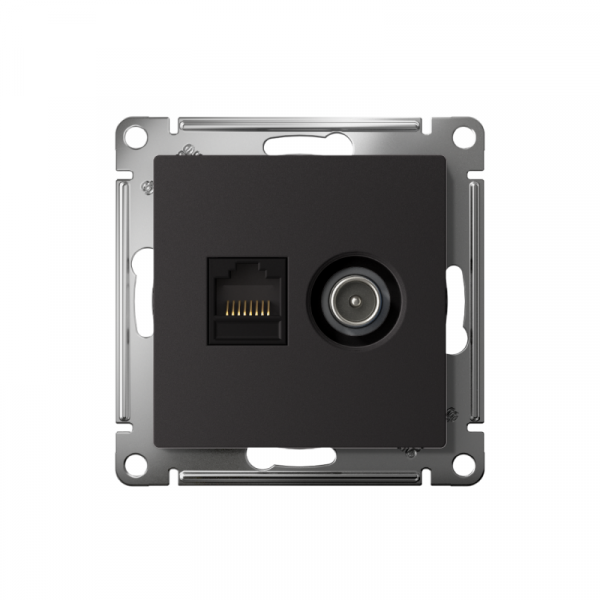 ATN001089 Розетка компьютерная + телевизионная 2-м AtlasDesign RJ45 кат.5E + TV механизм карбон SE 