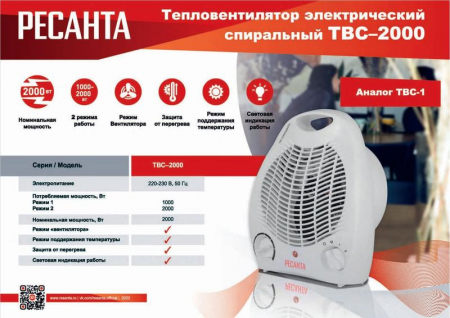 67/2/11 Тепловентилятор ТВС-2000 Ресанта 