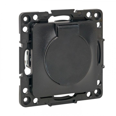 EZR16-028-10-44 Розетка 1-м СП Стокгольм 16А IP44 с заземл. защ. шторки с крышкой механизм черн. PROxima EKF 