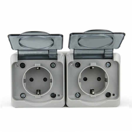 TKE-NX-R2Z-C06T-IP54 Розетка 2-м ОП Nix 16А IP54 250В с заземл. с прозр. крышкой сер. TOKOV ELECTRIC 