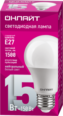 61150 Лампа светодиодная 61 150 OLL-A60-15-230-4K-E27 15Вт грушевидная ОНЛАЙТ 