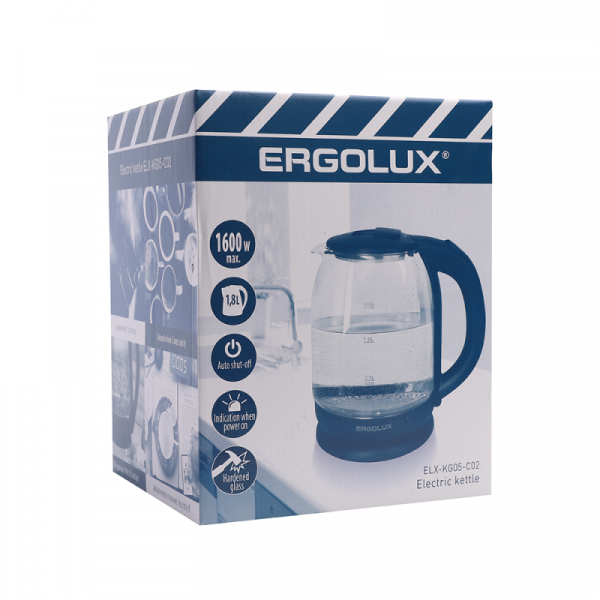 14922 Чайник стеклянный ELX-KG05-C02 черн. ПРОМО Ergolux 