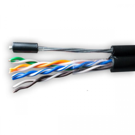 01-0322-1 Кабель витая пара U/UTP кат.5E 4х2х24AWG solid Cu PE Outdoor Standard трос черн. (м) SUPRLAN 