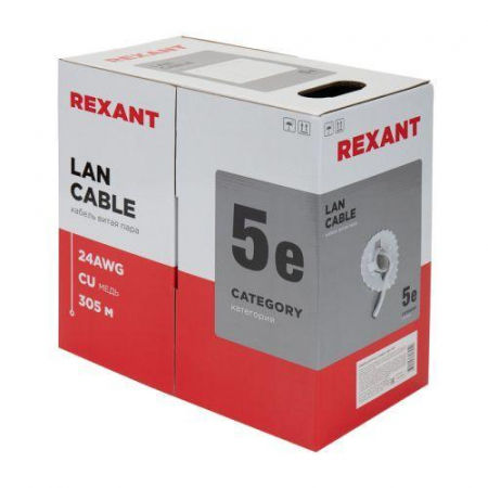 01-0043 Кабель витая пара U/UTP кат.5E 4х2х24AWG solid CU PVC сер. (м) Rexant 