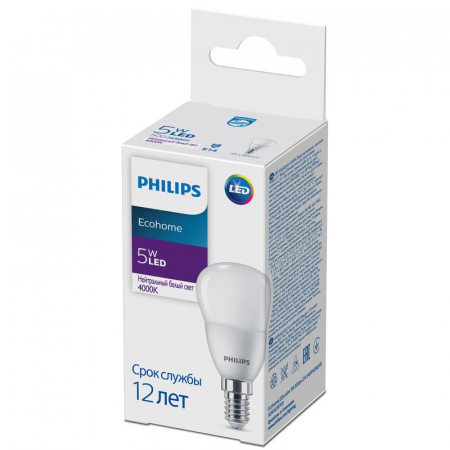 929002970037 Лампа светодиодная Ecohome LED Lustre 5Вт 500лм E14 840 P46 Philips 