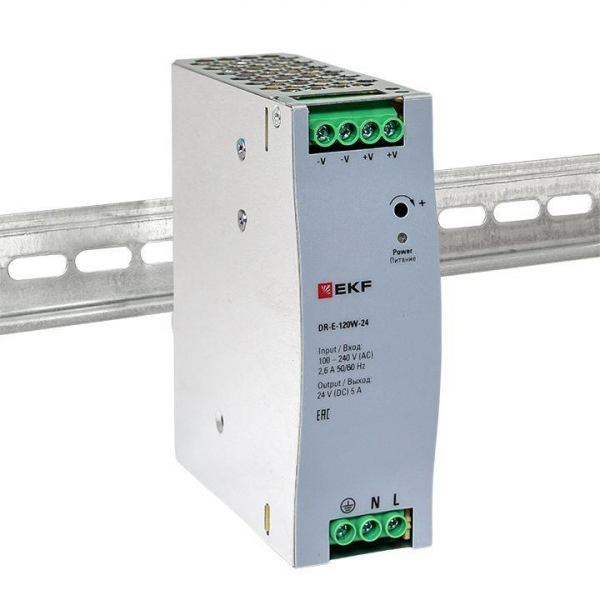 DR-E-120W-24 Блок питания на DIN-рейку 120Вт Uвх ~ 220В AC Uвых - 24В DC постоянного тока EKF 