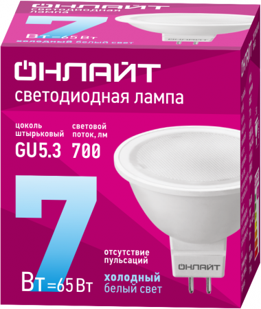 61134 Лампа светодиодная 61 134 OLL-MR16-7-230-6.5K-GU5.3 7Вт ОНЛАЙТ 