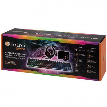 Б0056141 Комплект клавиатура и мышь DX850 игровые 1200-3600dpi + коврик + гарнитура черн. Intro 