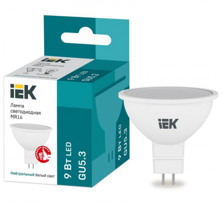 LLE-MR16-9-230-40-GU5 Лампа светодиодная 9Вт MR16 софит 4000К нейтр. бел. GU5.3 230В IEK 