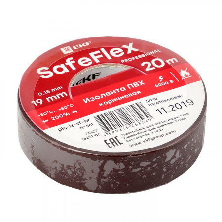 plc-iz-sf-br Изолента ПВХ 19мм (рул.20м) кор. SafeFlex EKF 