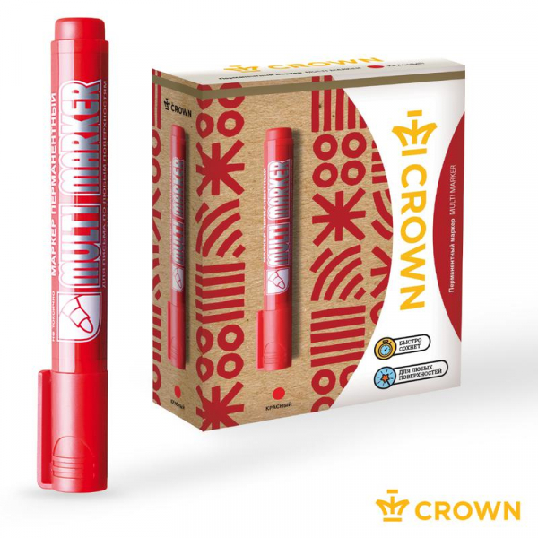Б0048241 Маркер перманентный "Multi Marker" 3мм пулевидный крас. Crown 