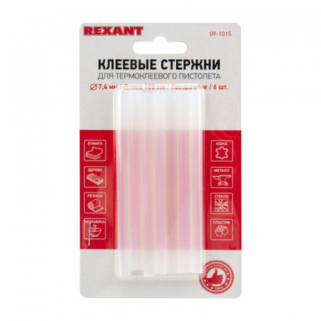 09-1015 Стержень клеевой d7мм L100мм прозр. (блист.6шт) Rexant 