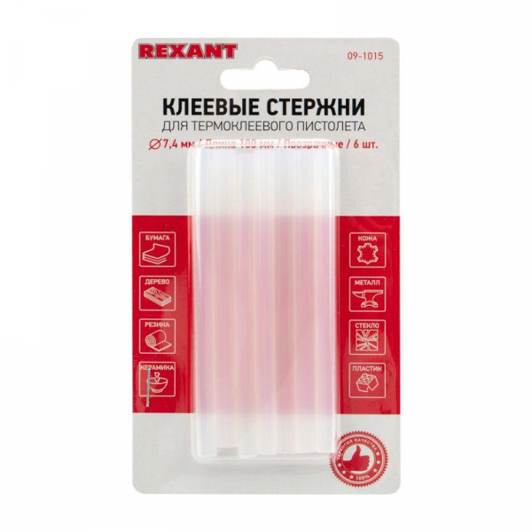 09-1015 Стержень клеевой d7мм L100мм прозр. (блист.6шт) Rexant 