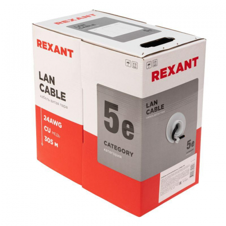 01-0045 Кабель витая пара U/UTP кат.5E 4х2х24AWG solid CU PE Outdoor черн. (м) Rexant 