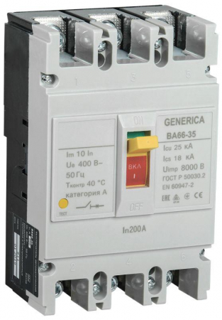 SAV30-3-0200-G Выключатель автоматический 3п 200А 25кА ВА66-35 GENERICA 