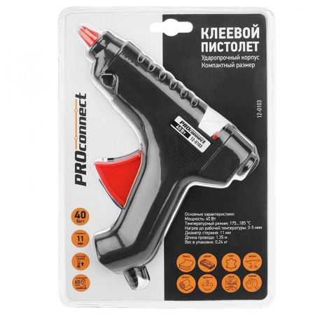 12-0103 Пистолет клеевой 40Вт большой (блист.) PROCONNECT 