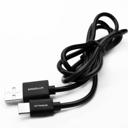 15089 Кабель USB-Type C 2А 1м зарядка + передача данных черн. (пакет) ERGOLUX 