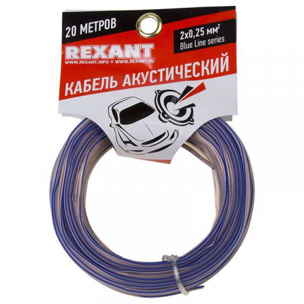 01-6201-3-20 Кабель Stereo 2х0.25 прозр. BLUELINE (уп.20м) Rexant 