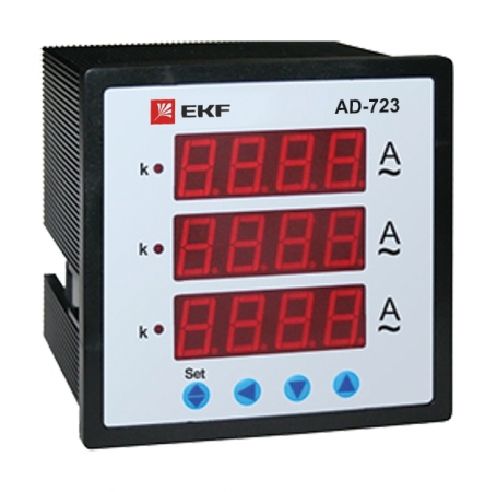 ad-723 Амперметр цифровой AD-723 3ф на панель 72х72 EKF 