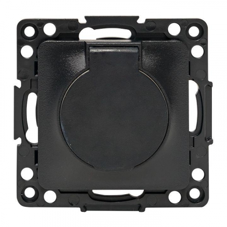 EZR16-028-10-44 Розетка 1-м СП Стокгольм 16А IP44 с заземл. защ. шторки с крышкой механизм черн. PROxima EKF 
