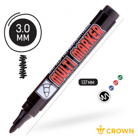 Б0048239 Маркер перманентный "Multi Marker" 3мм пулевидный черн. Crown 