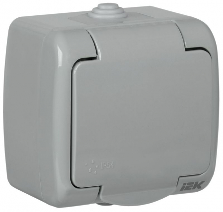 ERA12-K03-16-54 Розетка 1-м ОП Aquatic РСш12-2-А 16А IP54 с заземл. с крышкой сер. IEK 