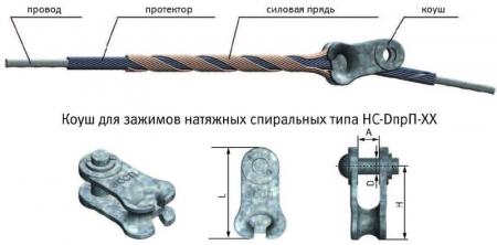 ЦБ-00007934 Зажим натяжной спиральный НС-15.2/15.4-04-АС-ТРИАС (с коушем К-120) ЭССП 