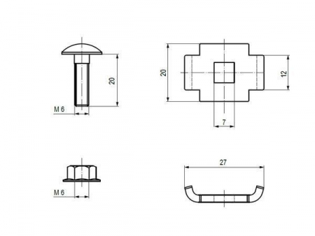 vckd6x20 Комплект винтовой соединительный двойн. 6x20 (Винт М6+гайка) (уп.50шт) EKF 